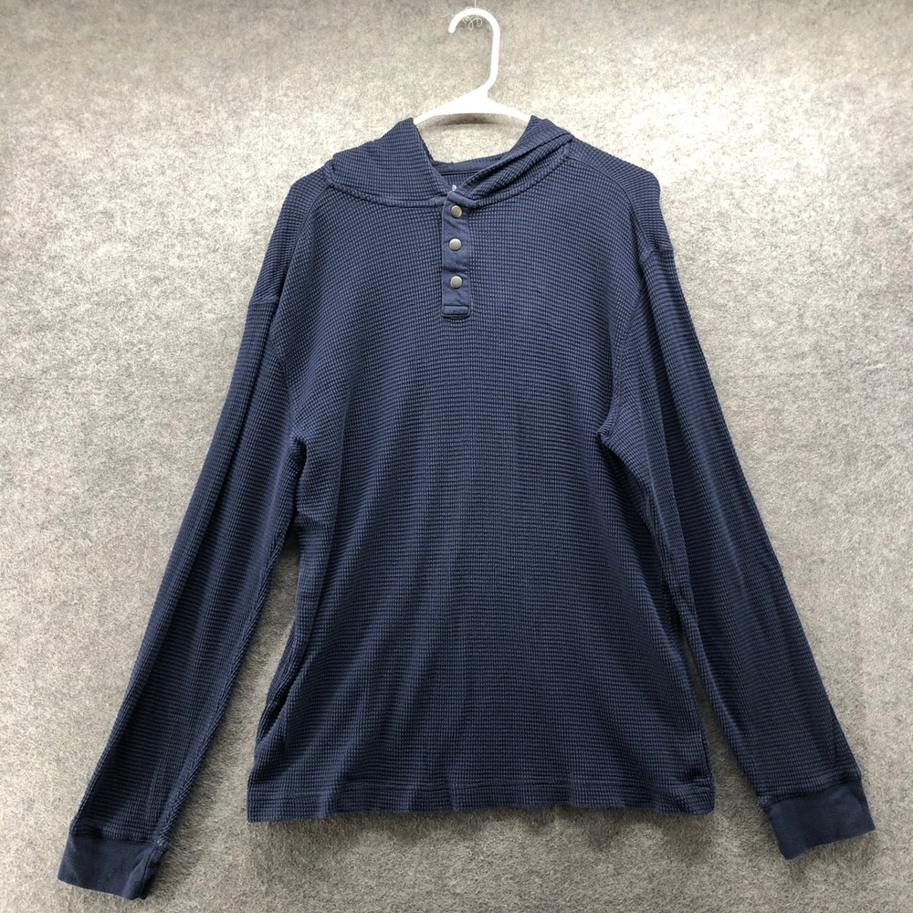 Gap Navy Blue Waffle Knit Henley Hoodie Men Size Large Blue Long Sleeve Pullover
